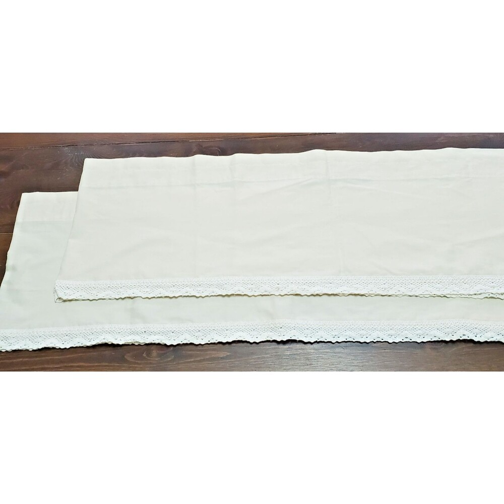 Handmade Valance Set 2 Cream Cafe Crocheted Lace Trim 33x11" Country Farmhouse
